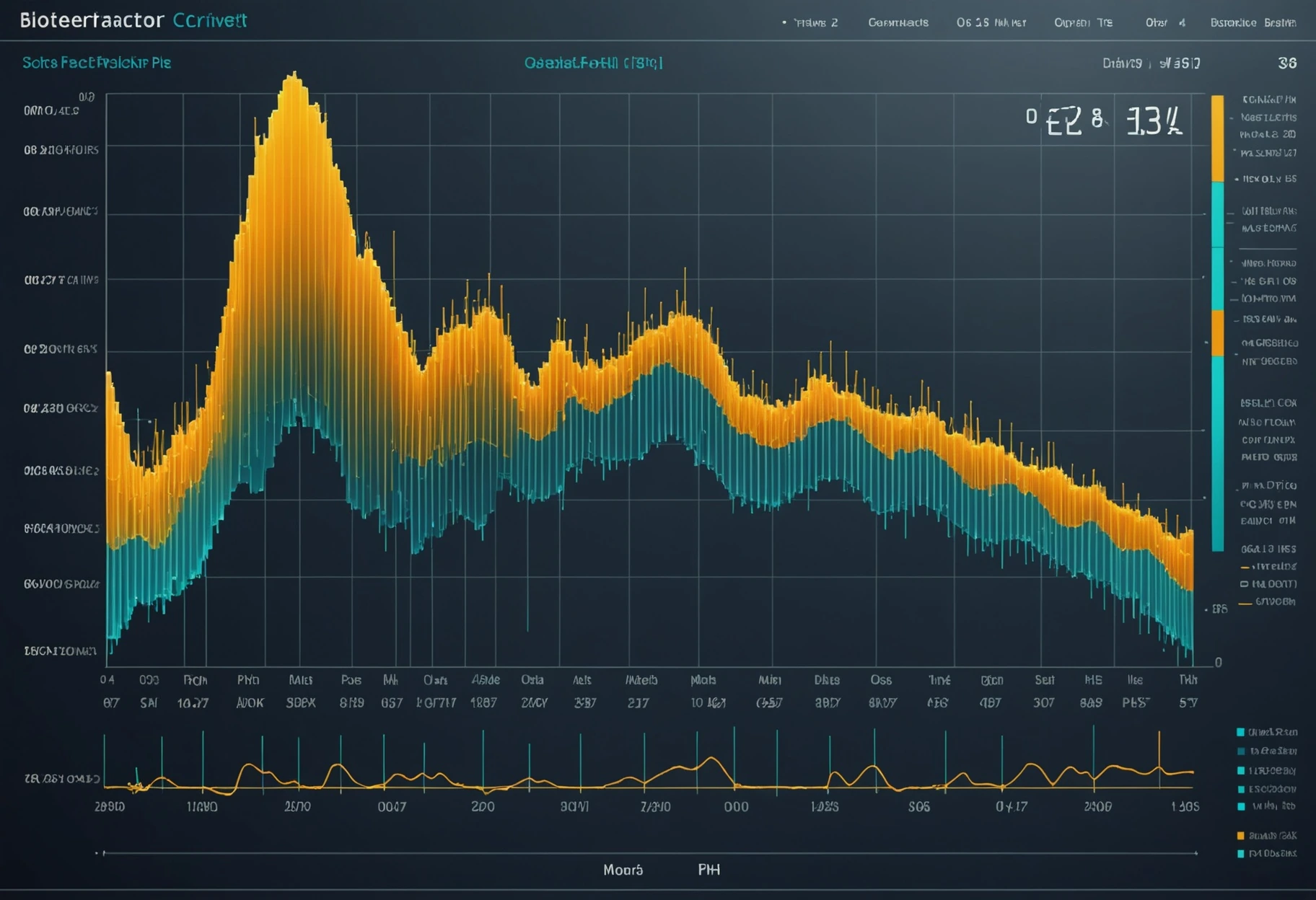 Multivariate fermentation trajectory model showing pH, dissolved oxygen, and temperature variance envelopes across batch phases