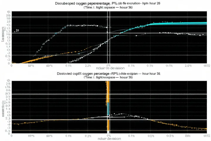 Bioreactor process trend panel showing pH, dissolved oxygen, and agitation curves with a highlighted deviation event at hour 36
